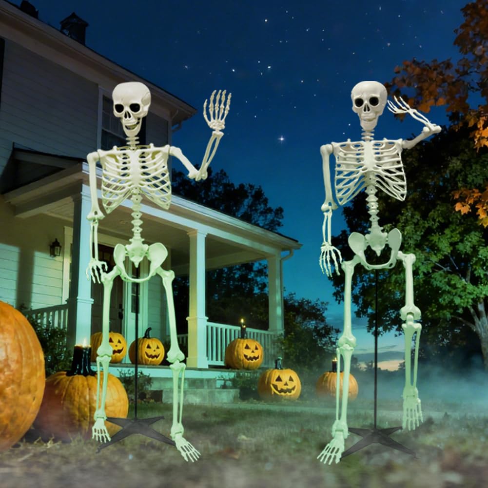 WODMAZ 5 Packs Halloween Skeletons, 16" Halloween Full Body Skeleton with Posable Joints for Haunted House Graveyard Props Decor